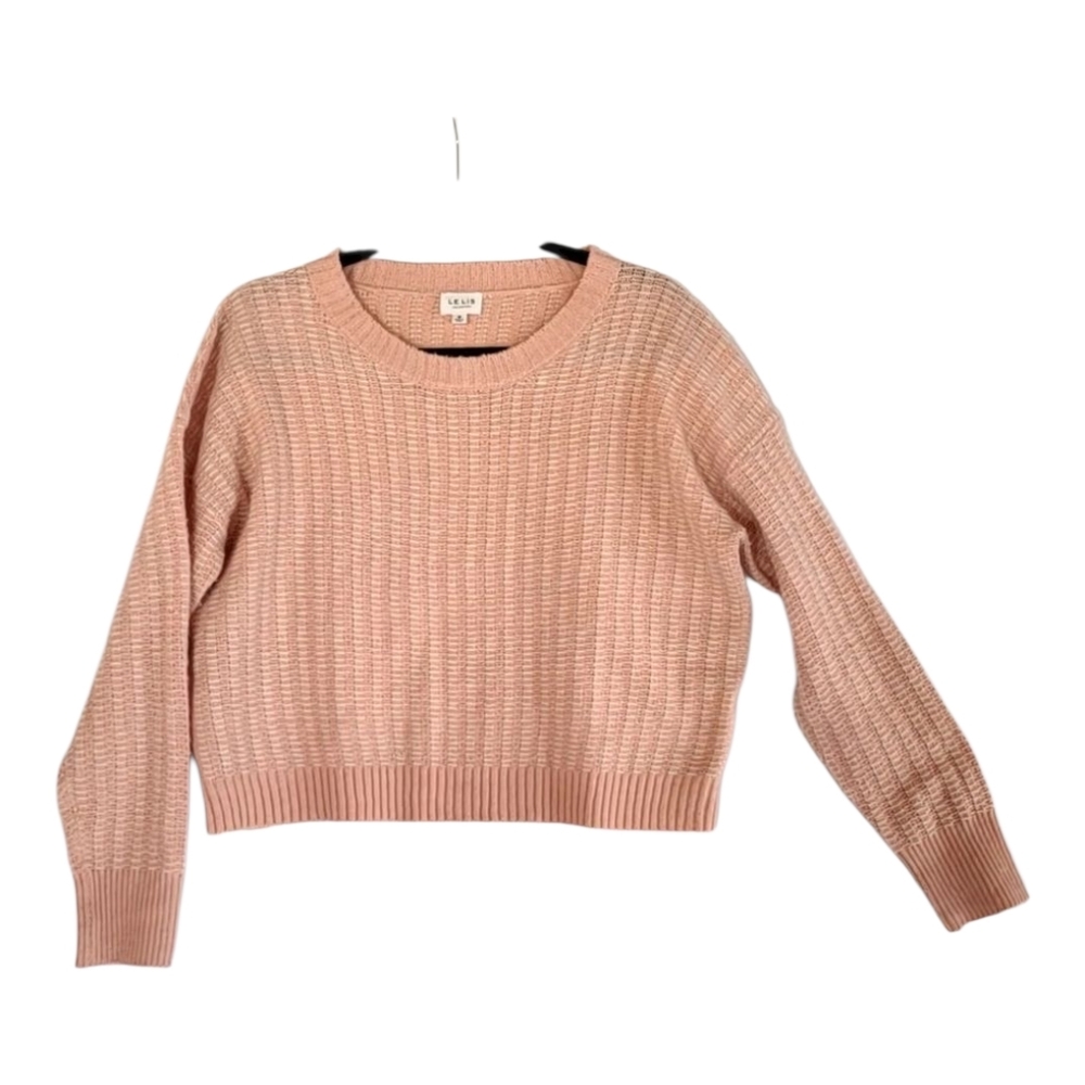 Le Lis Women's Pink and White Open Back Crew Neck Sweater Date Night Size M